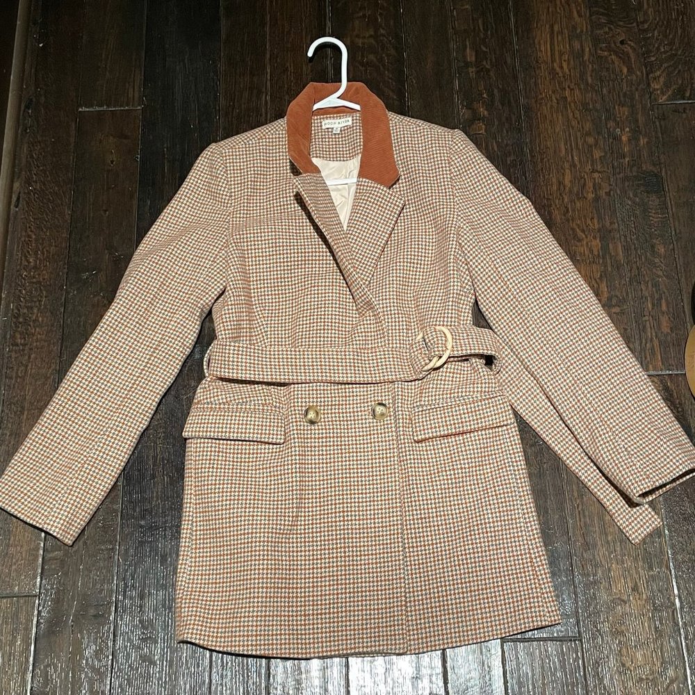 Houndstooth Check Blazer Coat